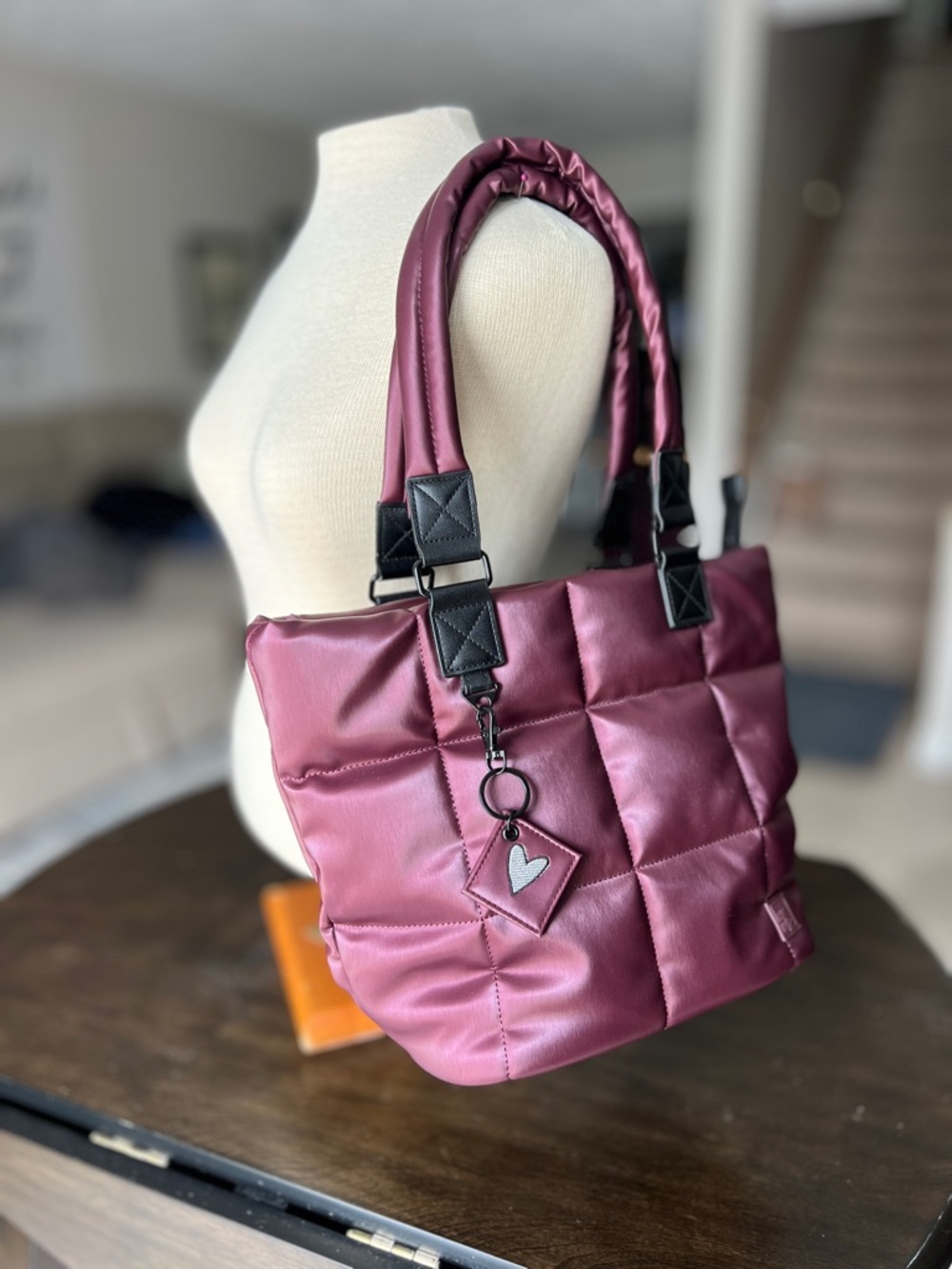IHKWIP Checkmate Quilted Tote Wine Shawn Killinger